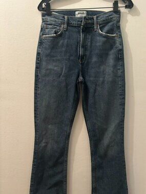 AGOLDE Blue Denim Distressed Hem Slight Flare Organic Cotton Bootcut Jeans